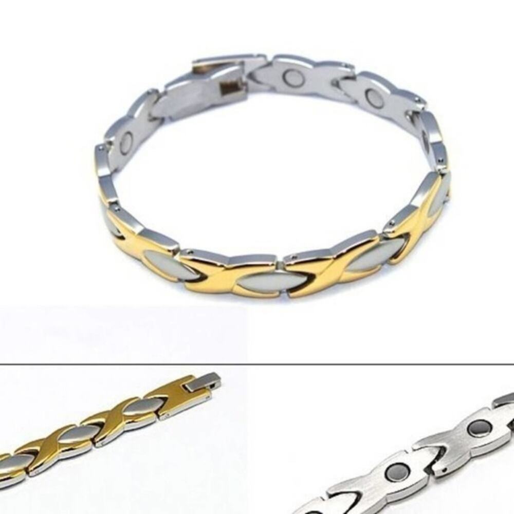 Women’s 316L stainless steel magnetic‎ gold silver bracelet 7.5 inches